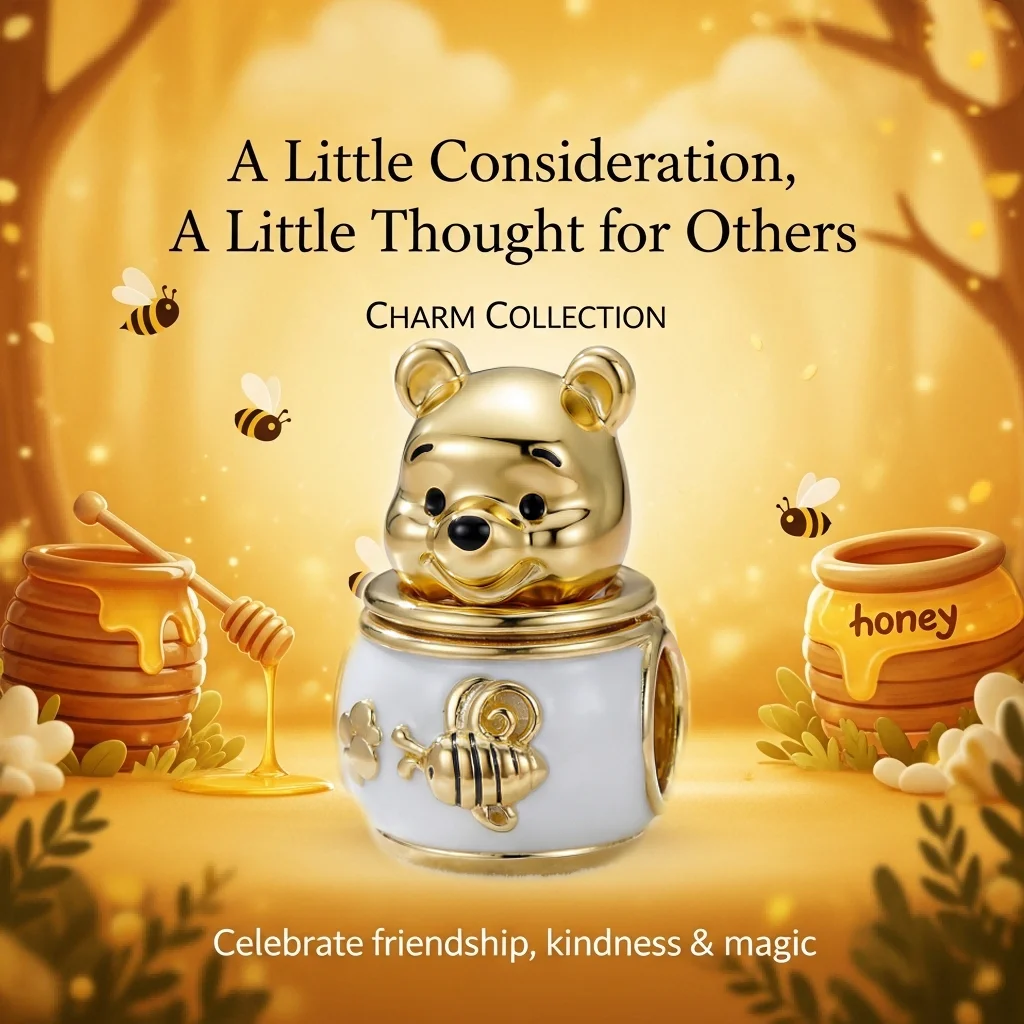 

DSN Jewelry Designer Cartoon Charm S925 Silver Winnie the Pooh in Honey Pot Charm for Bracelet Necklace Fans Gift