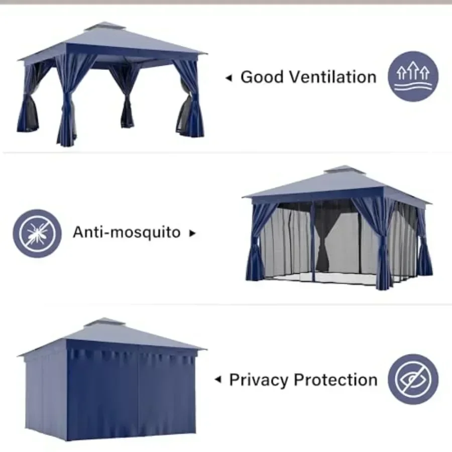 Patio Gazebo Outdoor Heavy Duty Party Tent Shelter with Double Roofs Mosquito Nettings and Privacy Sns for Backyard Garden Lawn