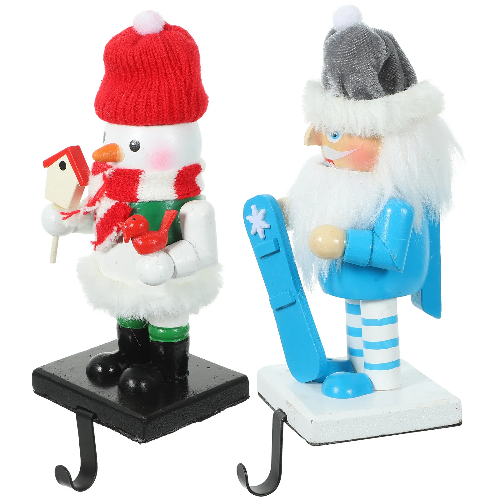 

1Set Christmas Stocking Holder Snowman Santa Claus Fireplace Hanging Hook Wood Zinc Alloy Xmas Stockings Hanger Gift Decoration