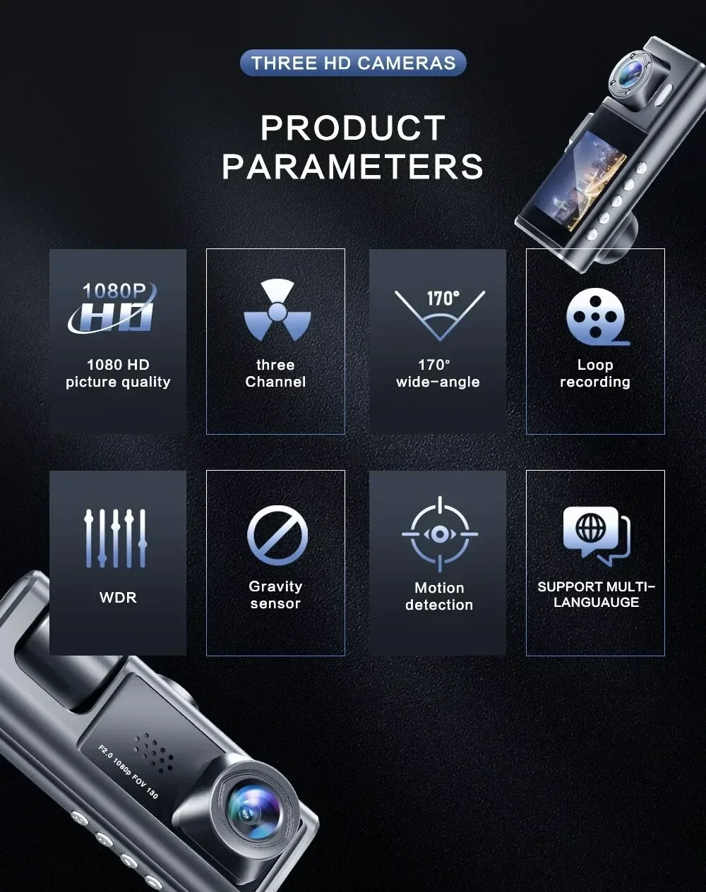 1080P RecorderDashcamDVR BlackBoxDual Lens Parking RearViewCamera Vehicle Use 2Channel Dash Cam Cars Camera car accessories