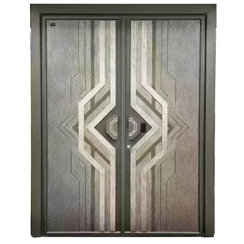 Modern Large Steel Waterproof Customizable Front Entry Doors Hurricane Proof Exterior 5 Year Warranty for Villa Houses