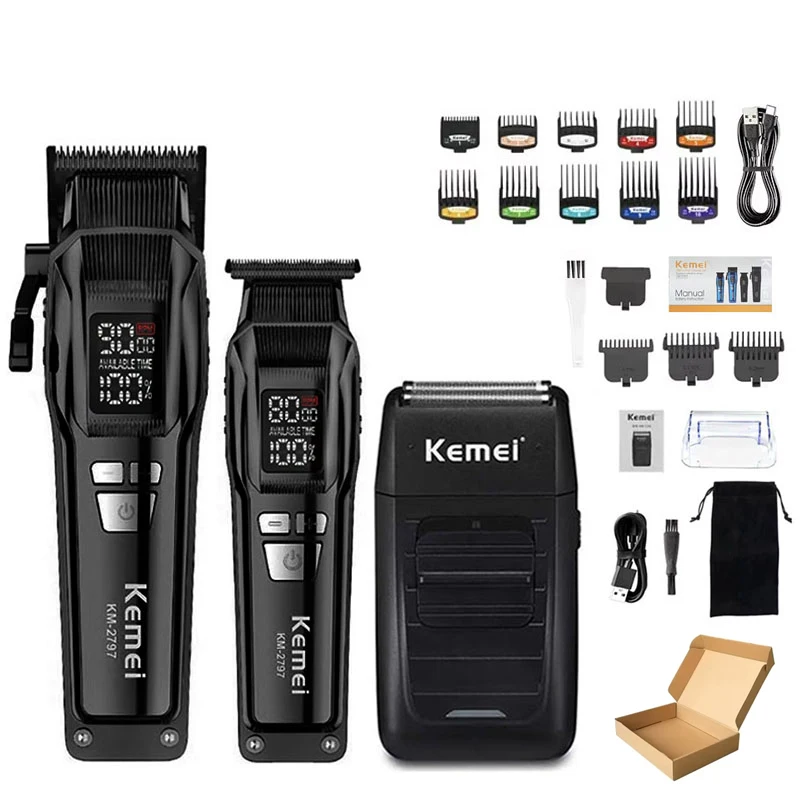 Kemei Professionele Elektrische Tondeuse Kit Oplaadbare Tondeuse Scheerapparaat Voor Mannen USB Opladen Baard Scheermes KM-2797 KM-1102