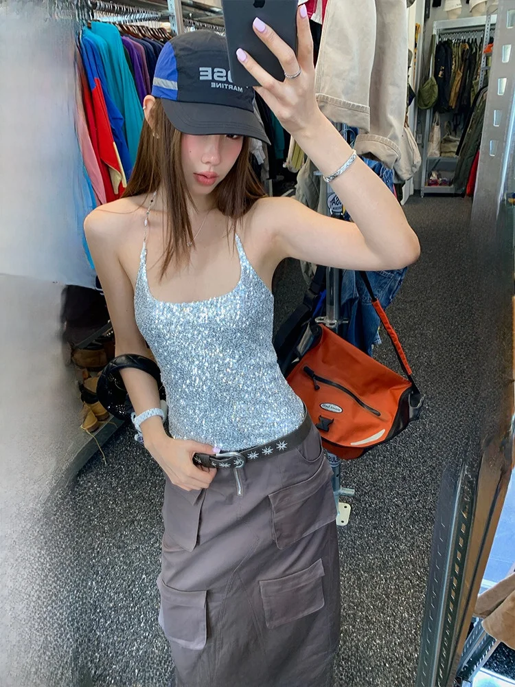 

Ranwear Diamond сверкающий жилет с блестками, винтажная рабочая одежда, комплект с юбкой, женский модный летний наряд, хлопковый круглый комплект Ne