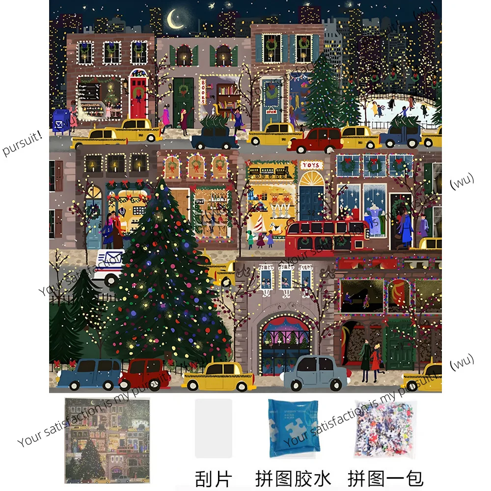 

Square Christmas Snow Puzzle 500 Pieces with Gold Foil Reflective Atmosphere Puzzle Decompression Birthday Gift