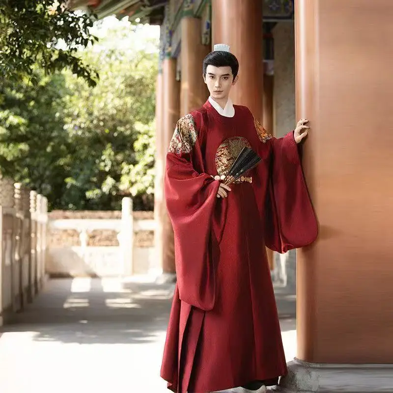 Ancient Bridegroom Uniform Traditional Chinese Clothing Dark Pattern Gold Woven Dragon Hanfu Vintage Wedding Halloween COS Suits view 3