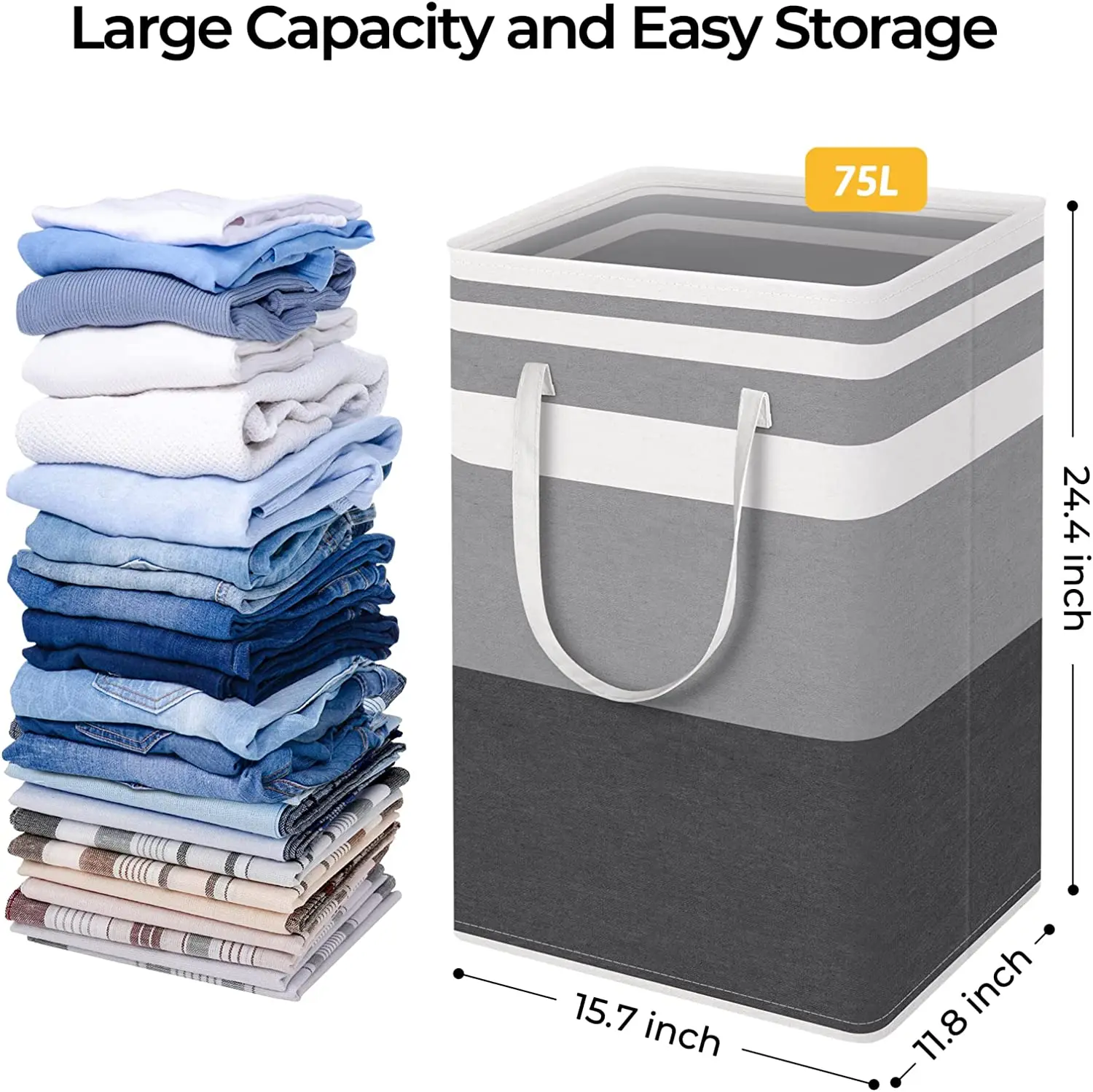 Large Laundry Basket,Freestanding Laundry Hamper, Collapsible Clothes Hamper with Handles for Clothes Toys Home Storage Basket