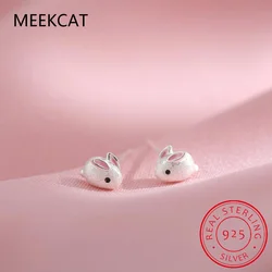 Real 925 Sterling Silver Kids Earring Frosted Rabbit Carrot Stud Earrings For Daughter Girls Fine Jewelry Gift DS3213