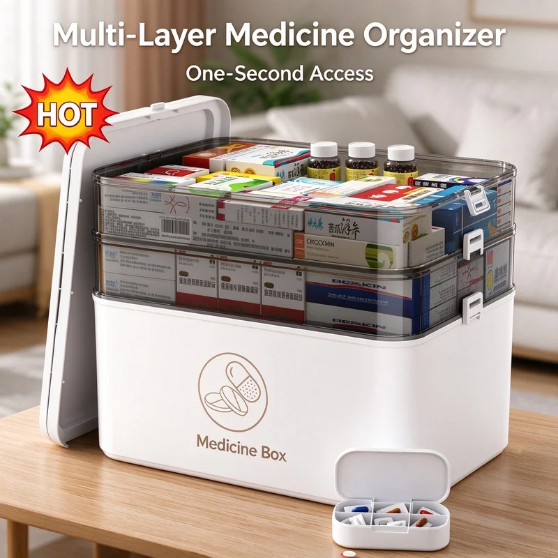 1PC 2-5 Tier Medicine Cabinet Family Emergency Storage Box Leak-Resistant Compact Home Medicine Organizer
