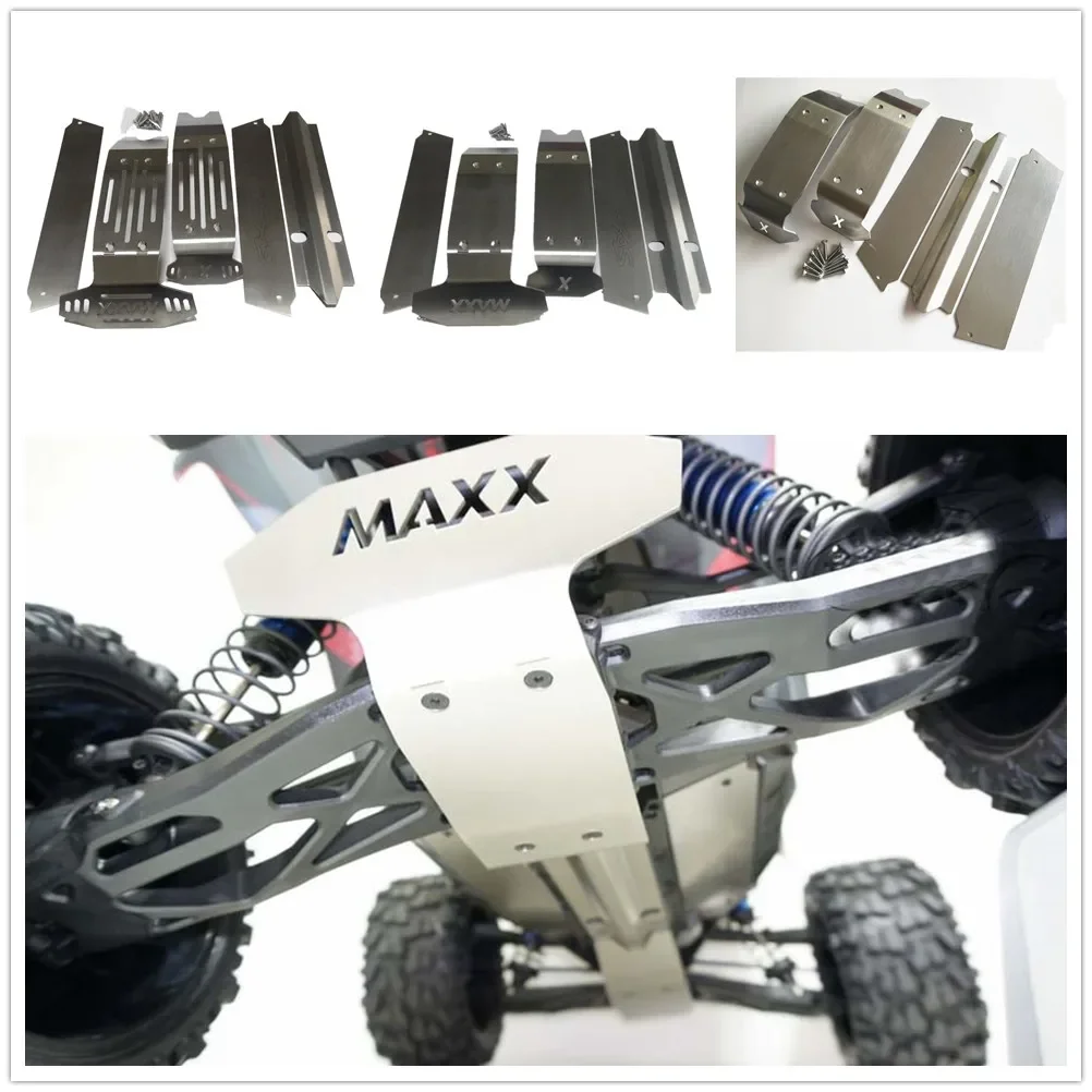 

5pcs Stainless Steel Chassis Protector Front Center Rear Skid Plate Armor for Traxxas 1/5 X-Maxx XMAXX 6S 8S