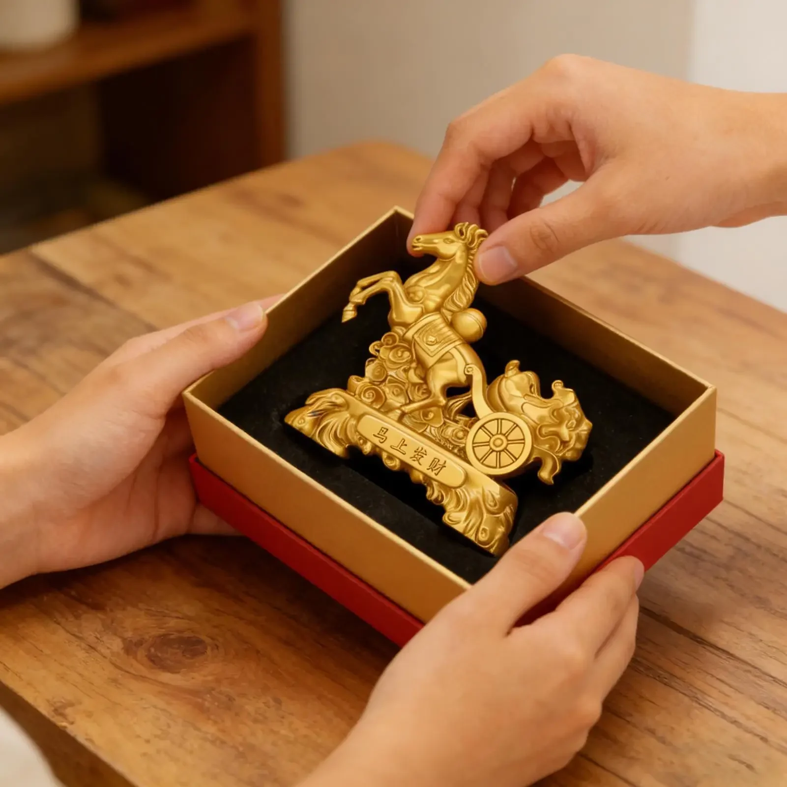 2026 Chinese New Year Horse Statue Golden Metal Decorative Desktop Figurine Feng Shui Decoration Symbolizes Wealth Good Fortune