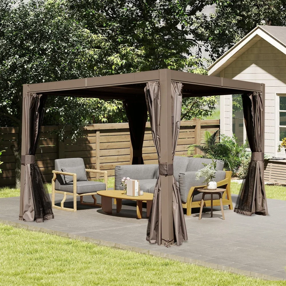 ！@10x10FT Aluminum Louvered Pergola Adjustable Dual Louvers Integrated Gutter System Corrosion-Resistant Frame Modern Design