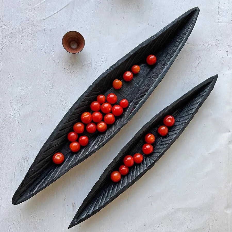 Solid wood carbonized fruit plate, living room plate, art tray, hotel and homestay model room soft decoration