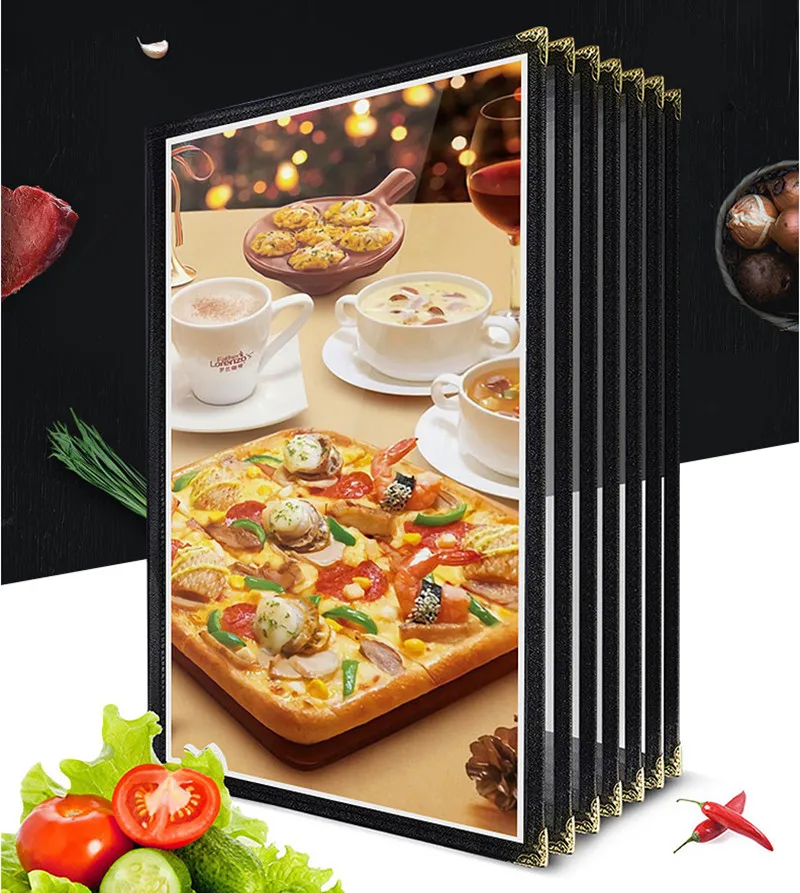 A5 148X210MM PU Leather Fold Menu Book Sign Holder PVC Paper Sheet Frame Clear Viewing Surfaces Restaurants Bar Cafe Menu Covers