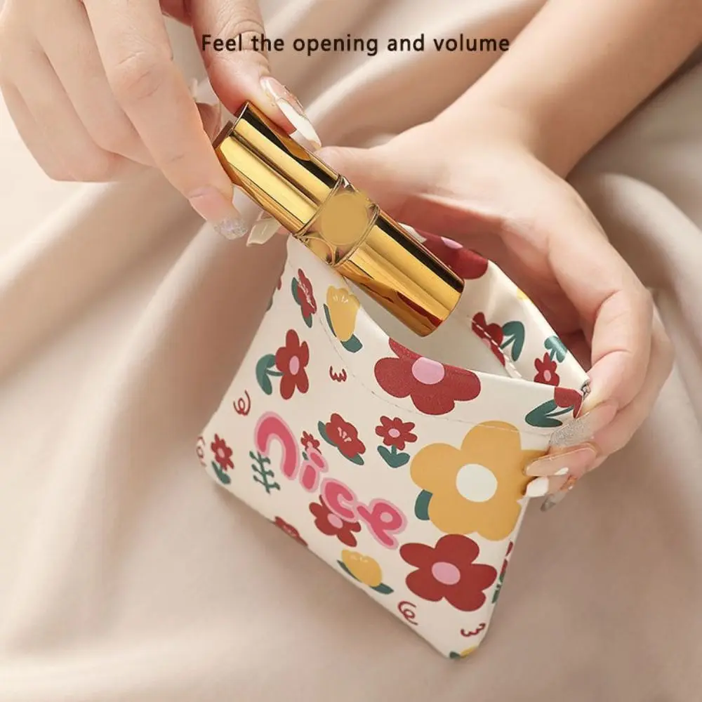 New Automatic Closing Mini Cosmetic Bag Cartoon Pattern Portable Makeup Pouch Soft Pu Leather Travel Storage Bag