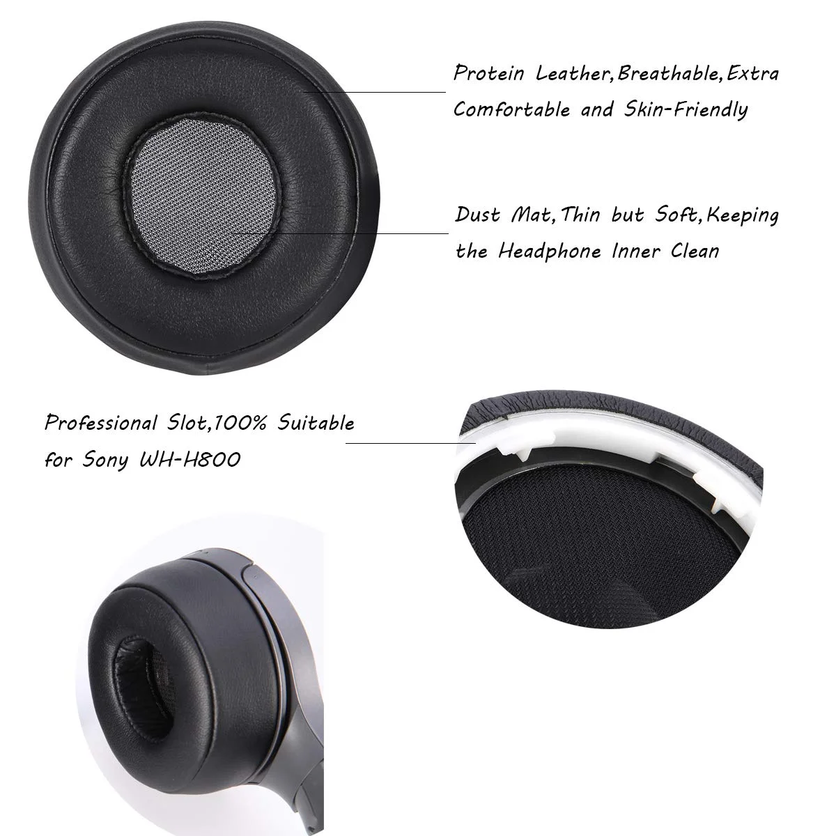 1Pair 단백질 PU 가죽 교체 Earpads 귀 패드 Muffs 컵 베개 커버 소니 WH-H800 WH H800 헤드폰에 대 한 수리 부품