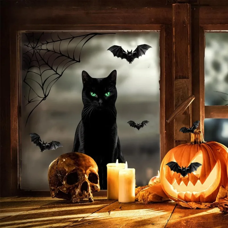 Halloween Glasfensteraufkleber Horror Szene Atmosphäre Dekoration Lieferungen Mottoparty Dekoration Spinnennetz Schwarze Katze Fledermaus