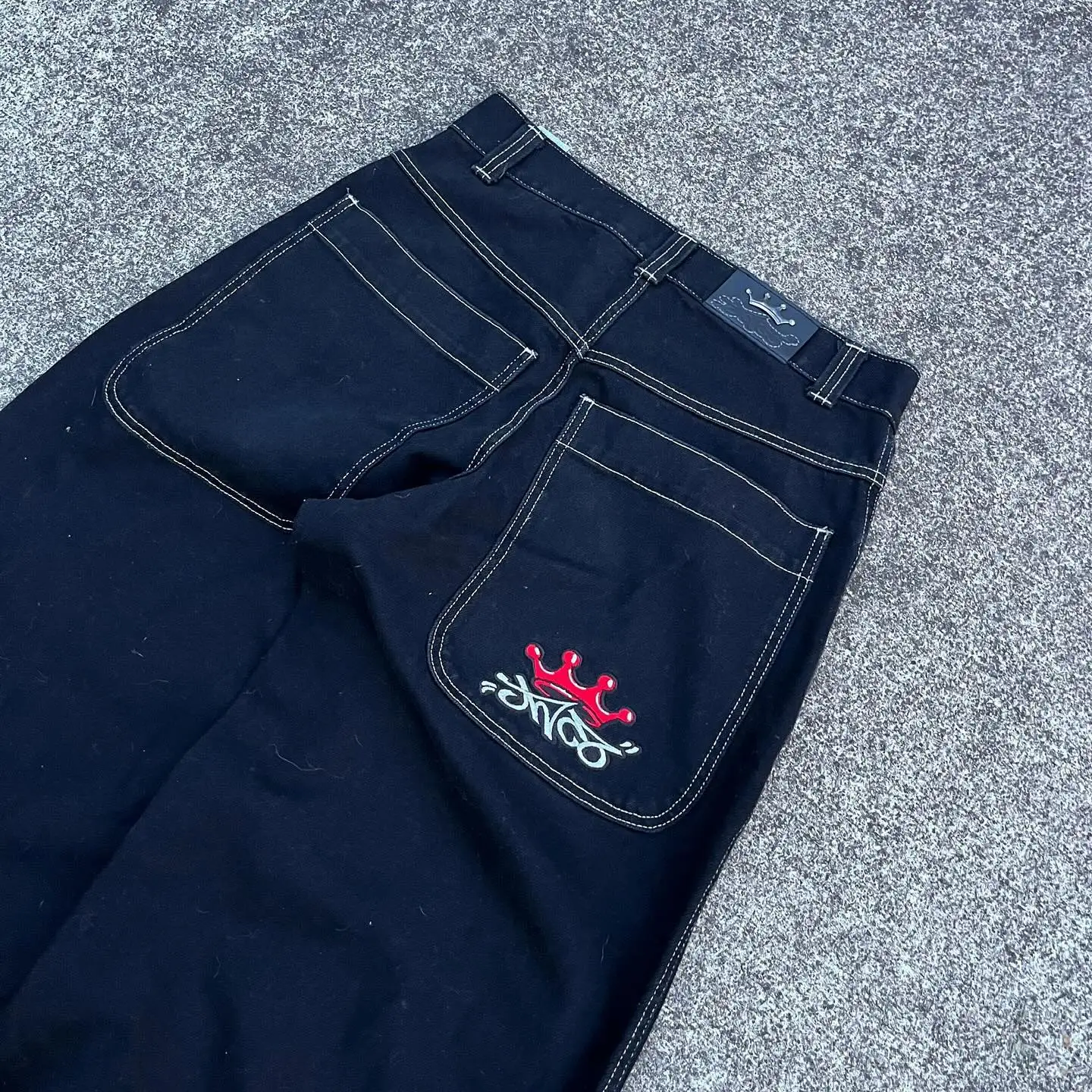 Jnco-男性と女性のための刺繍されたバギースタイルのジーンズ,ヒップホップスタイル,高品質のモデル,ヴィンテージ,ストリートウェア,カジュアル,ワイドレッグ