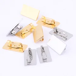 10pcs 10x20mm Rectangle Pad Brooch Base Pin Clips Trays Stainless Steel Gold Plated Bezel Settings For Broches Jewelry Making