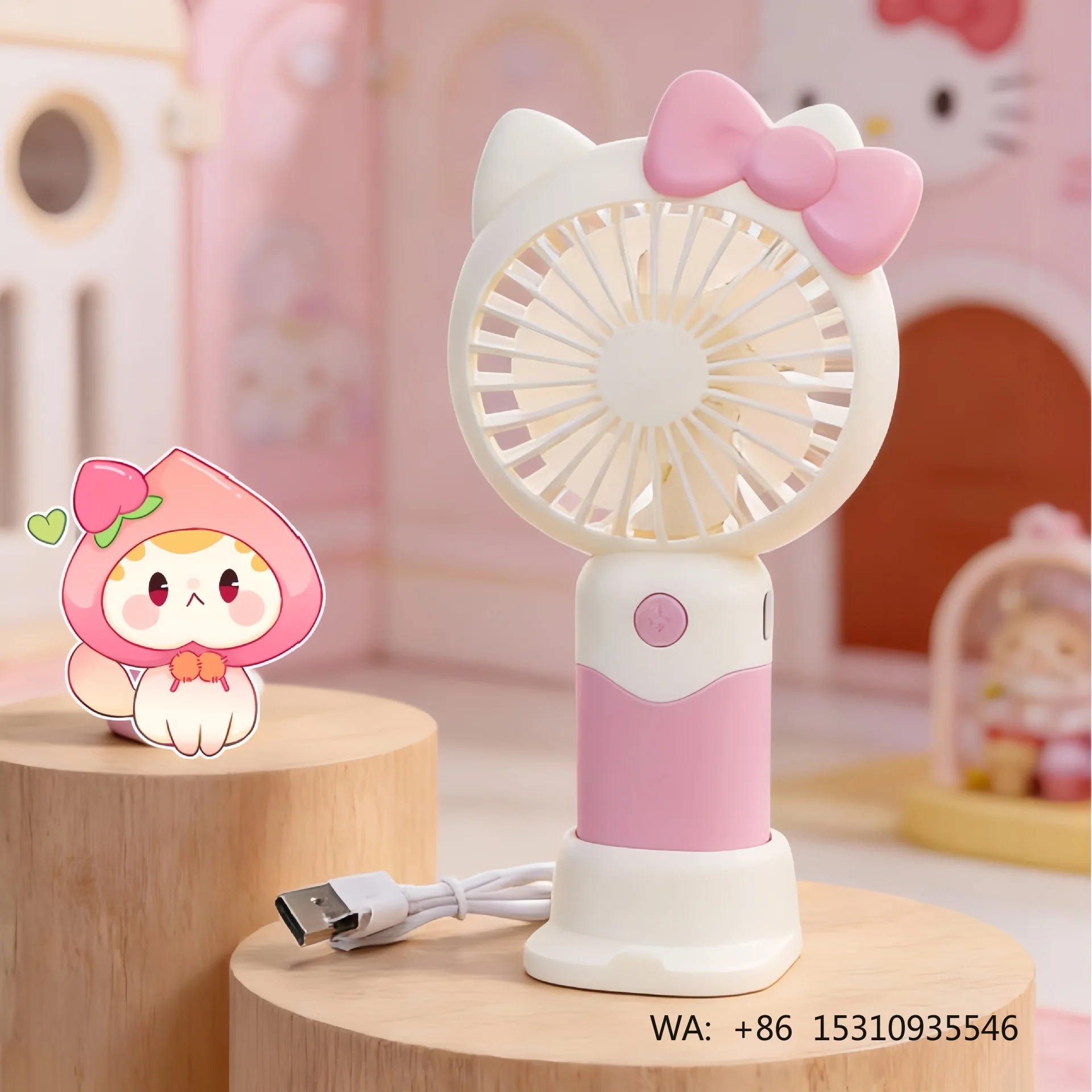 2026 Sweet and Cute Cat Bow Handheld Portable Small Fan Detachable Battery Charging Desktop Fan