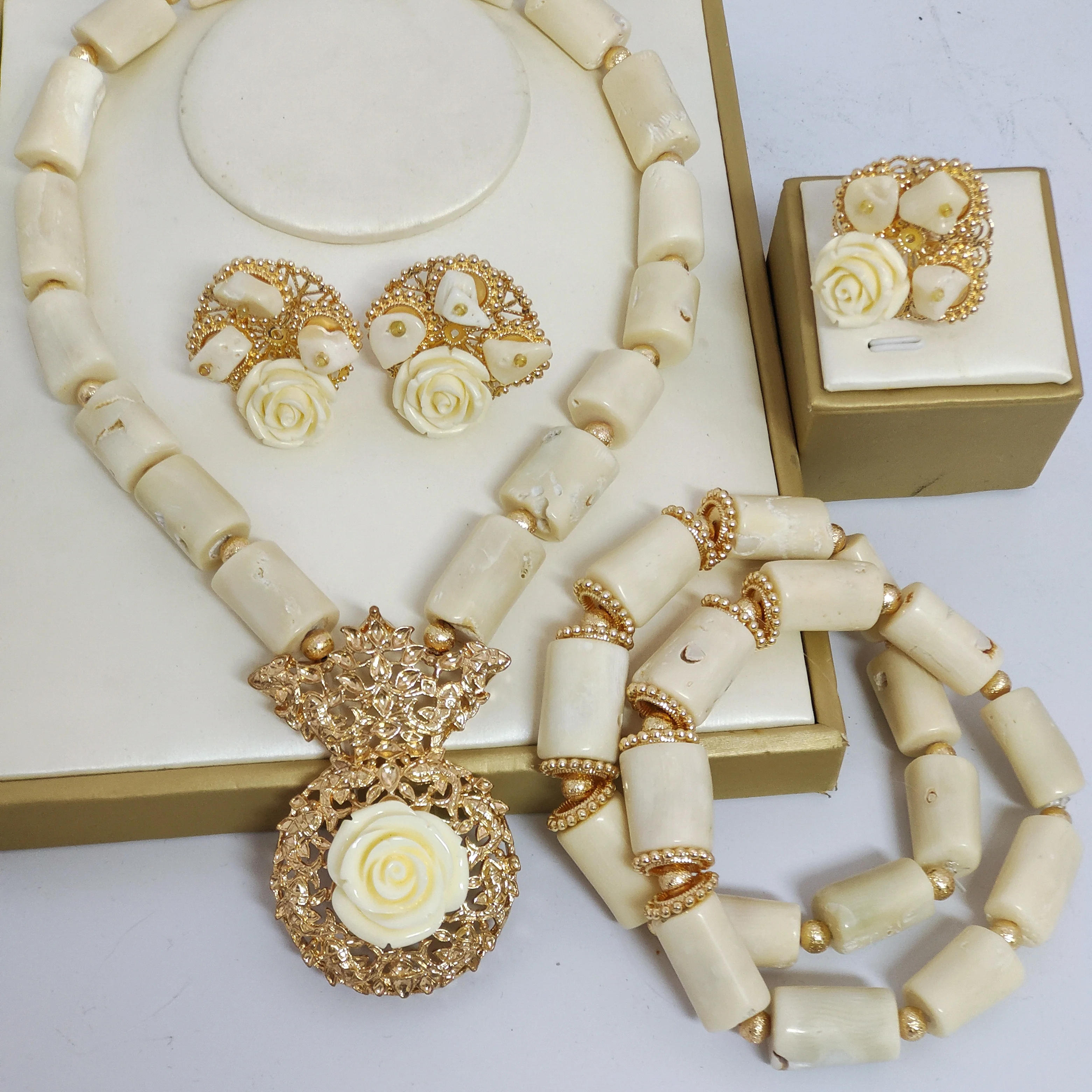Real White Nigerian Coral Bead Jewelry Set african traditional jewelries accessories set