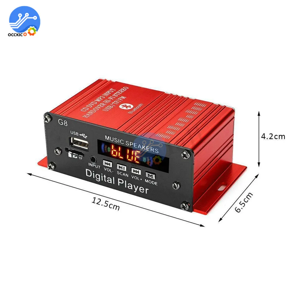 Bluetoothカーオーディオアンプ,200W 12V,家庭用ステレオ,FMラジオ,USB,LEDスクリーン,2ch,リモコン付き