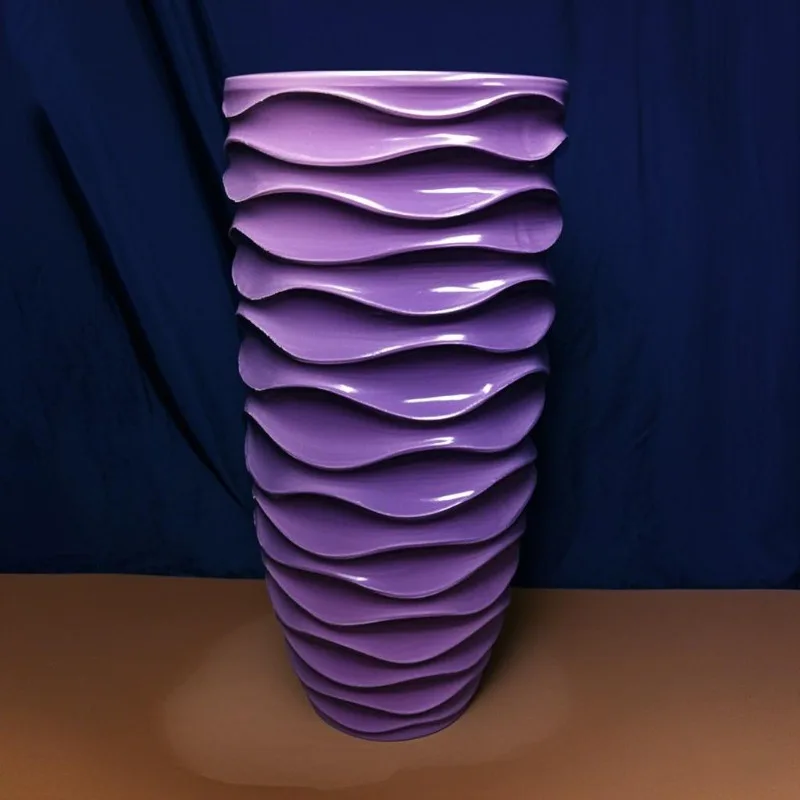 White Wave Pattern High Flower Pot Home Office Mall Garden Decoration Stylish Wave Texture Fiberglass Flower Pot
