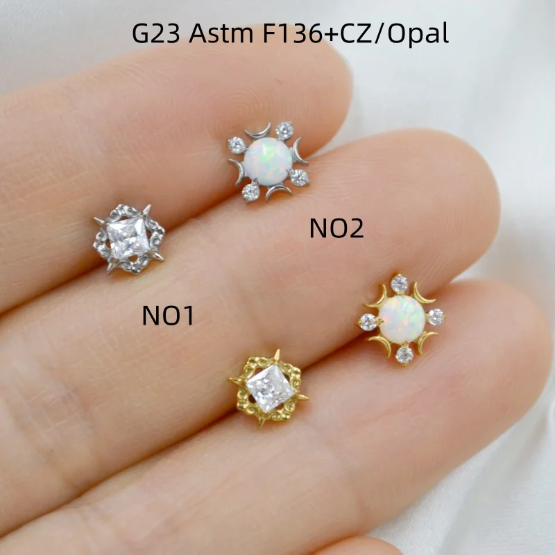 10個入り-ボディジュエリー-g23チタン-astm-f136-czオパール-リップ-ラブレットバー-イヤーヘリックス-トラガス-ルークバー-スタッド-ボディピアス-ジュエリー