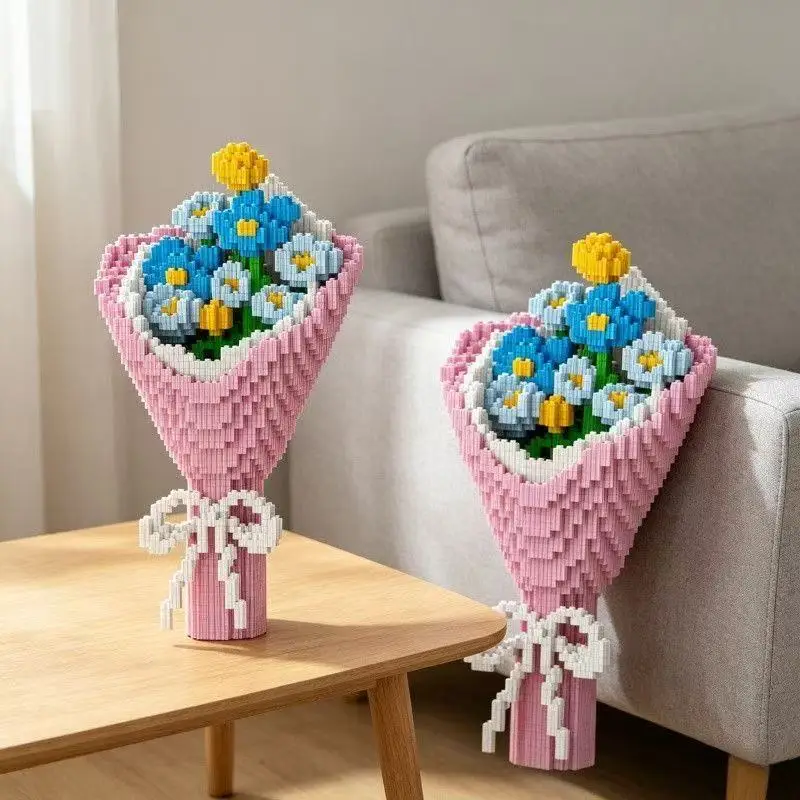 Romantic Proposal Bouquet Building Blocks 3D Toy Ornament Valentine's Day Surprise Gift for Girlfriend Assembling Blocks Toys