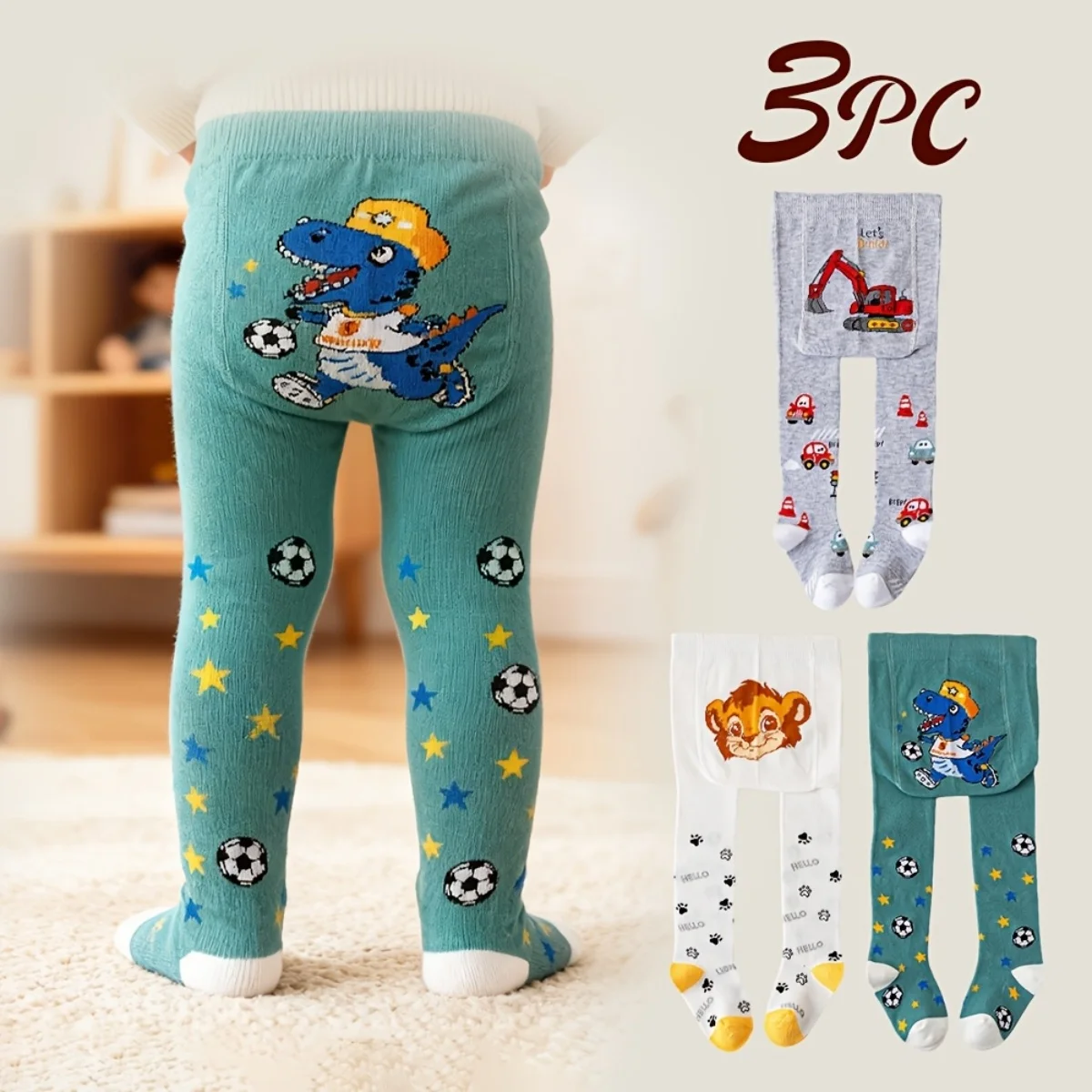 3PCS Knit Leggings for Infants and Toddles, Cute Cartoon Pattern Butt Design, Kids Winter Tights，0-4 Years Old， Hand Wash or Dry
