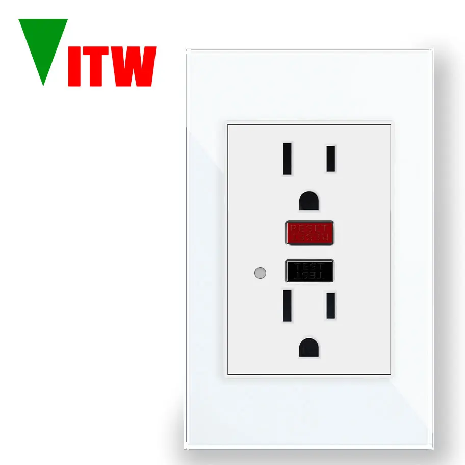 120 * 72mm American Wall anti Leakage Socket GFCI GFI Bathroom 15A Power Panel Tamper Proof TR WR Board with LED Light Socket