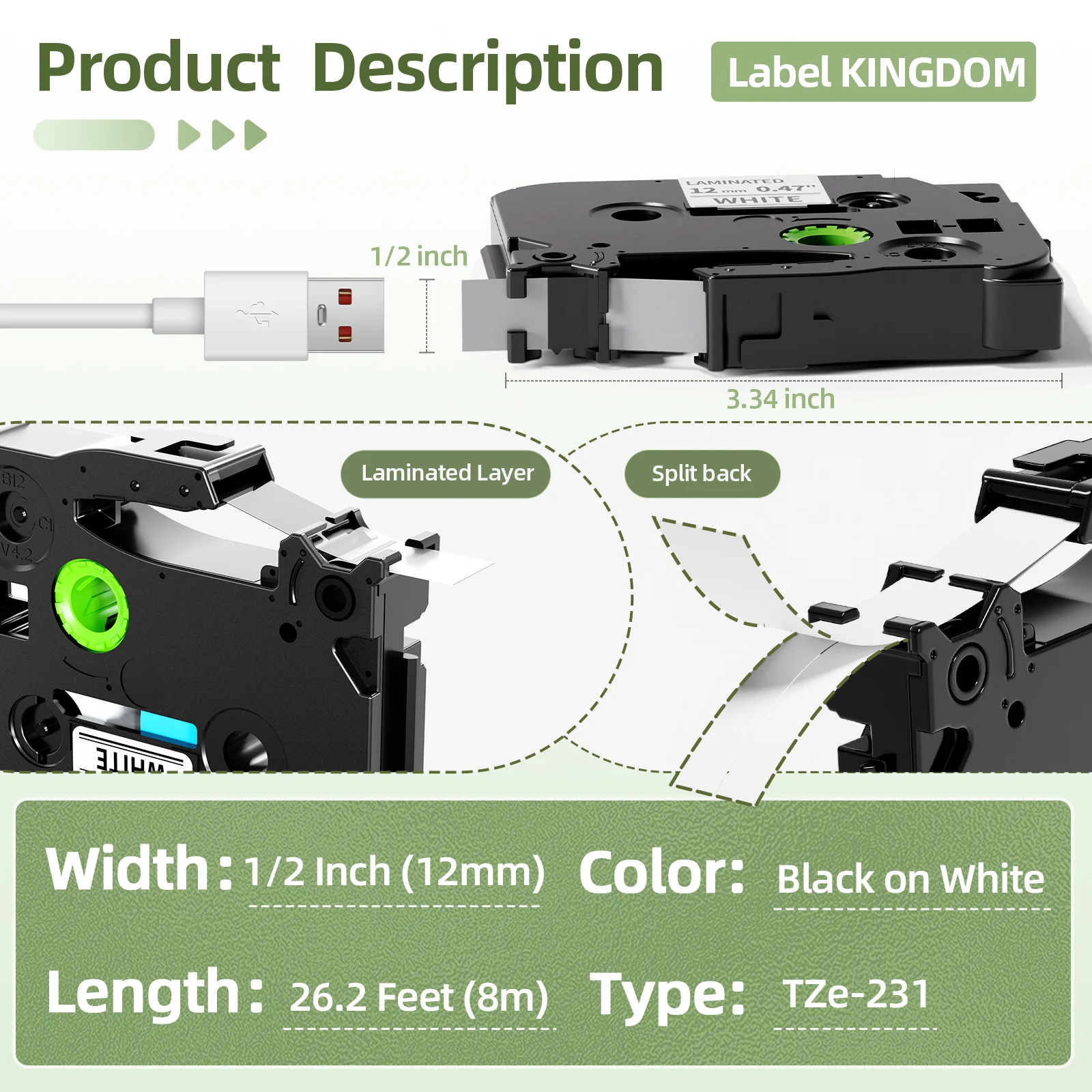 Markdomain Compatible for Brother TZe Tape 6/9/12mm TZe231 Tape Laminated Label Refill Tape for P-Touch PT-H110 E1000