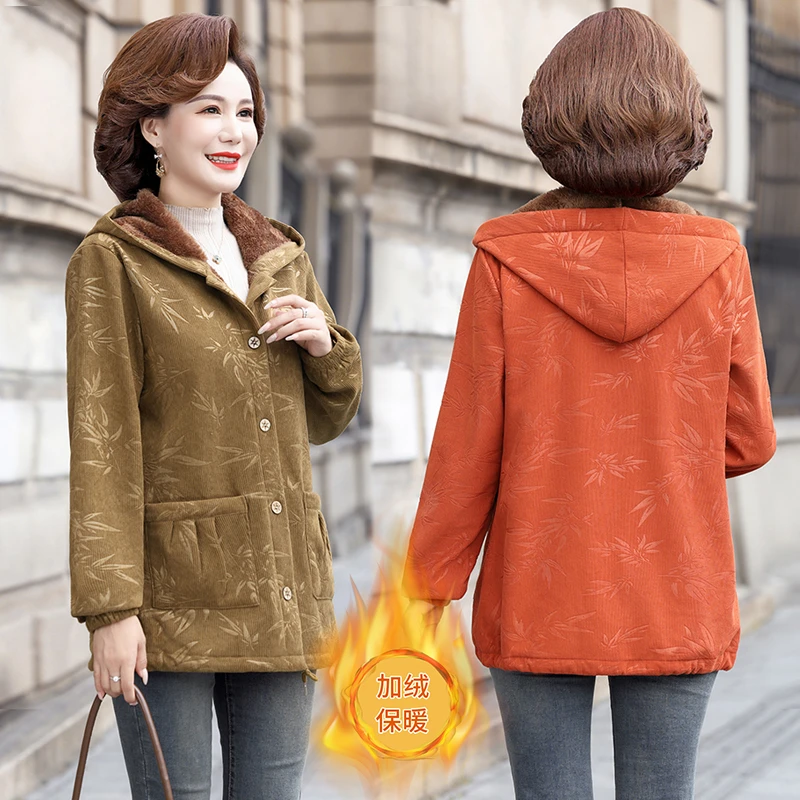 

Middle-aged and Elderly Women's Coat Autumn and winter Jackets Thin Light Warm Plus Velvet Jacket Outwear Mother