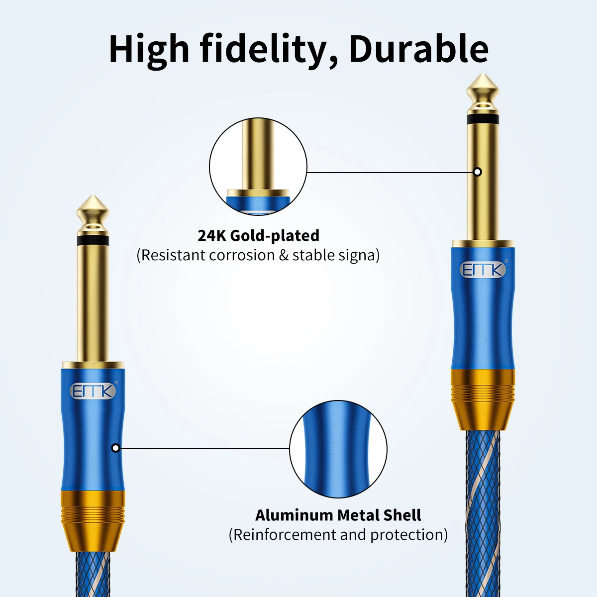 EMK kabel gitarowy TS Mono 6,35mm 1/4 Instrument Audio kabel typu Jack z męskiego na męskie do miksera gitara basowa klawiatury