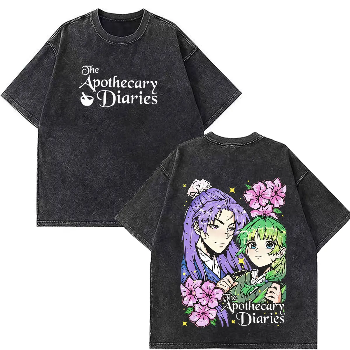 Anime The Apothecary Diaries Print Vintage Washed TShirt Men Women Hip-hop T-shirt Summer Casual Cotton Loose T-shirts Fan Gifts