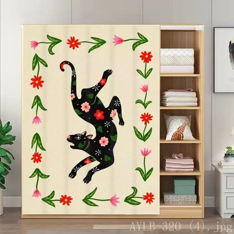 VIKAMA Vintage Leopard Noren Door Curtain Tropical Japanese Style Wardrobe Closet Organizer Partition Room Divider Decor