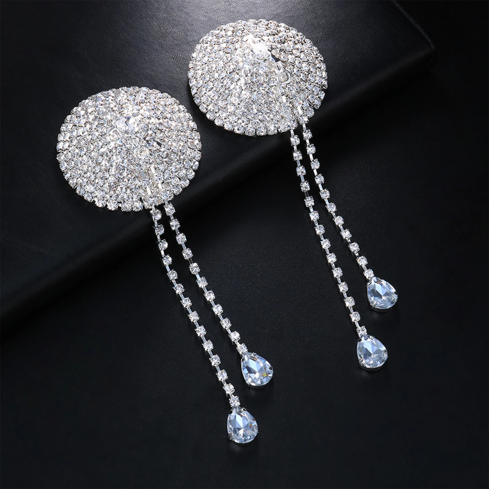 Sexy Rhinestone Nipple Stickers Women Chain Edge Tassel Breast Bra Nipple Cover Self Adhesive Round Shape Bra Nipple Pasties