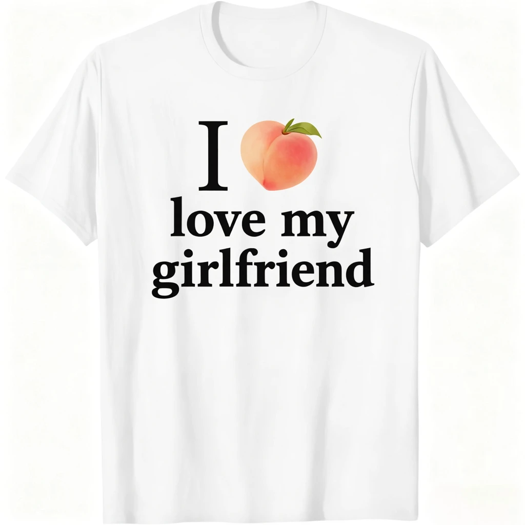 I Love My Girlfriend Funny Peach Meme T-Shirt Casual Couple Humor Graphic Tee Cotton Short Sleeve T Shirt