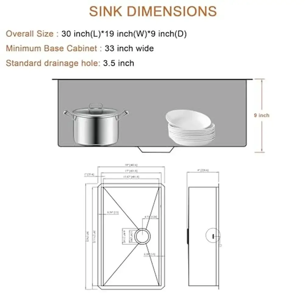 30 Inch Stainless Steel Undermount Kitchen Sink Workstation Handmade Single Bowl with Cutting Board Roll up Drying Rack Colander