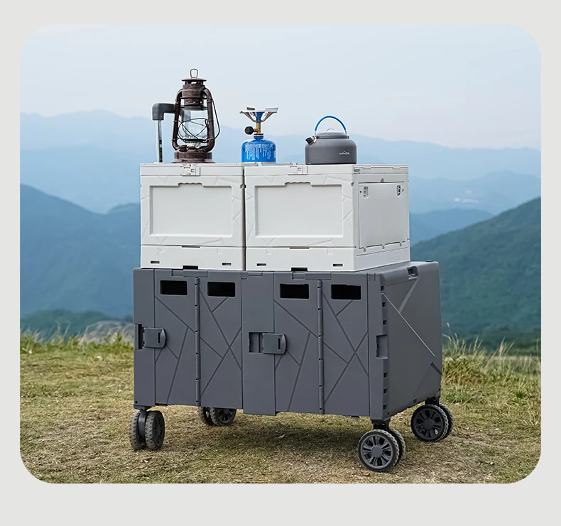 

140L Trolley Type Plastic Outdoor Folding Portable Camping Shopping With Wood Lid Heavy