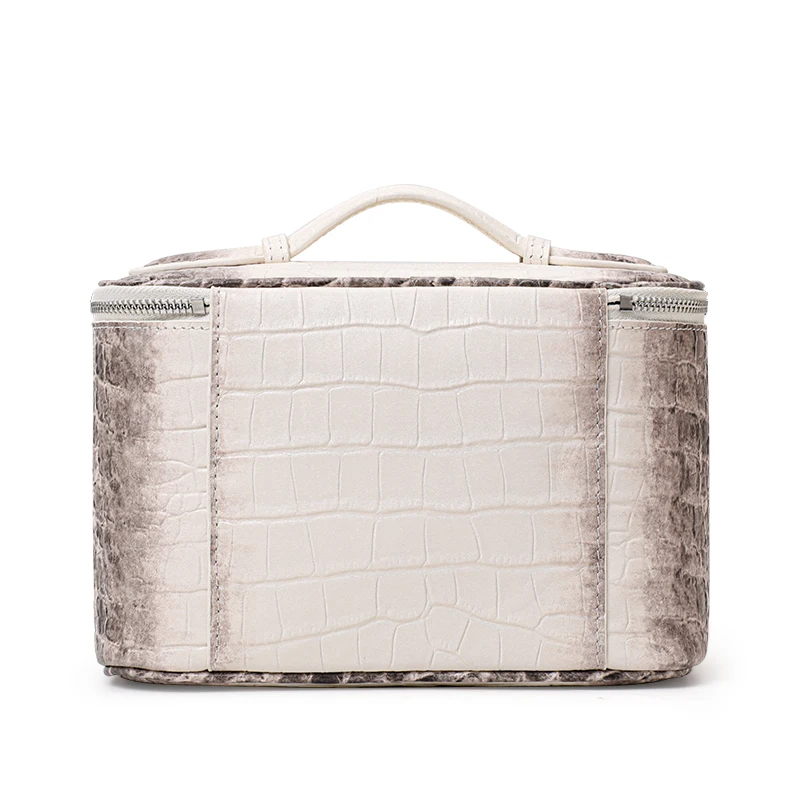 Aidrani Genuine Cowhide Croc Pattern Makeup Bag, Portable Travel Toiletry Case, Large Cosmetic Storage Organizer with Removable