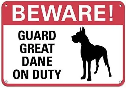 Unoopler Personalized Metal Signs for Outdoors Beware! Guard Great Dane On Duty Pet Animal Sign Aluminum -aluminum si