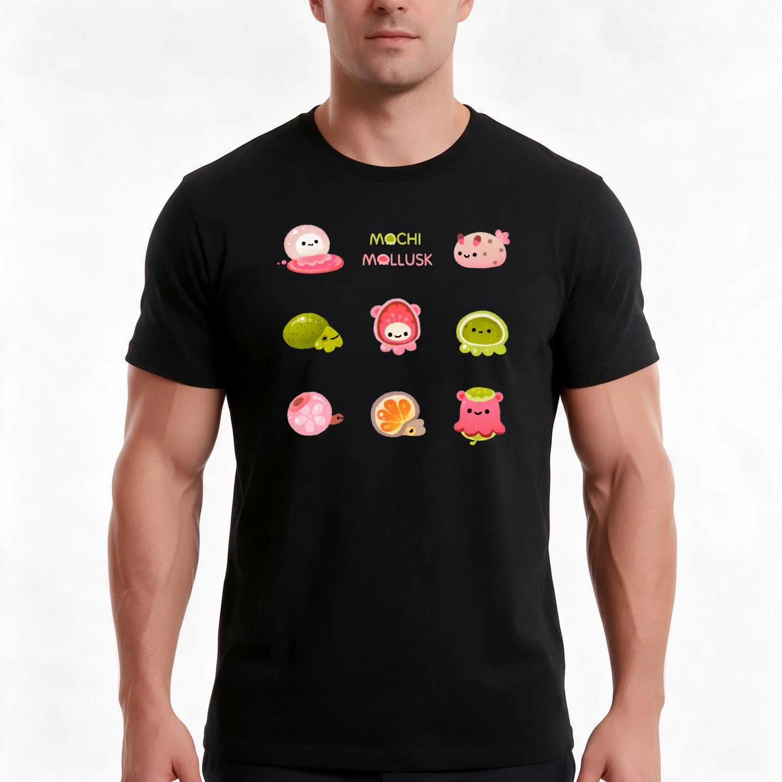 Mochi Mollusk T-Shirt, Summer Casual Cotton Tee, Oversized Streetwear Tops, Vintage Graphic Print, Loose Fit Short Sleeve