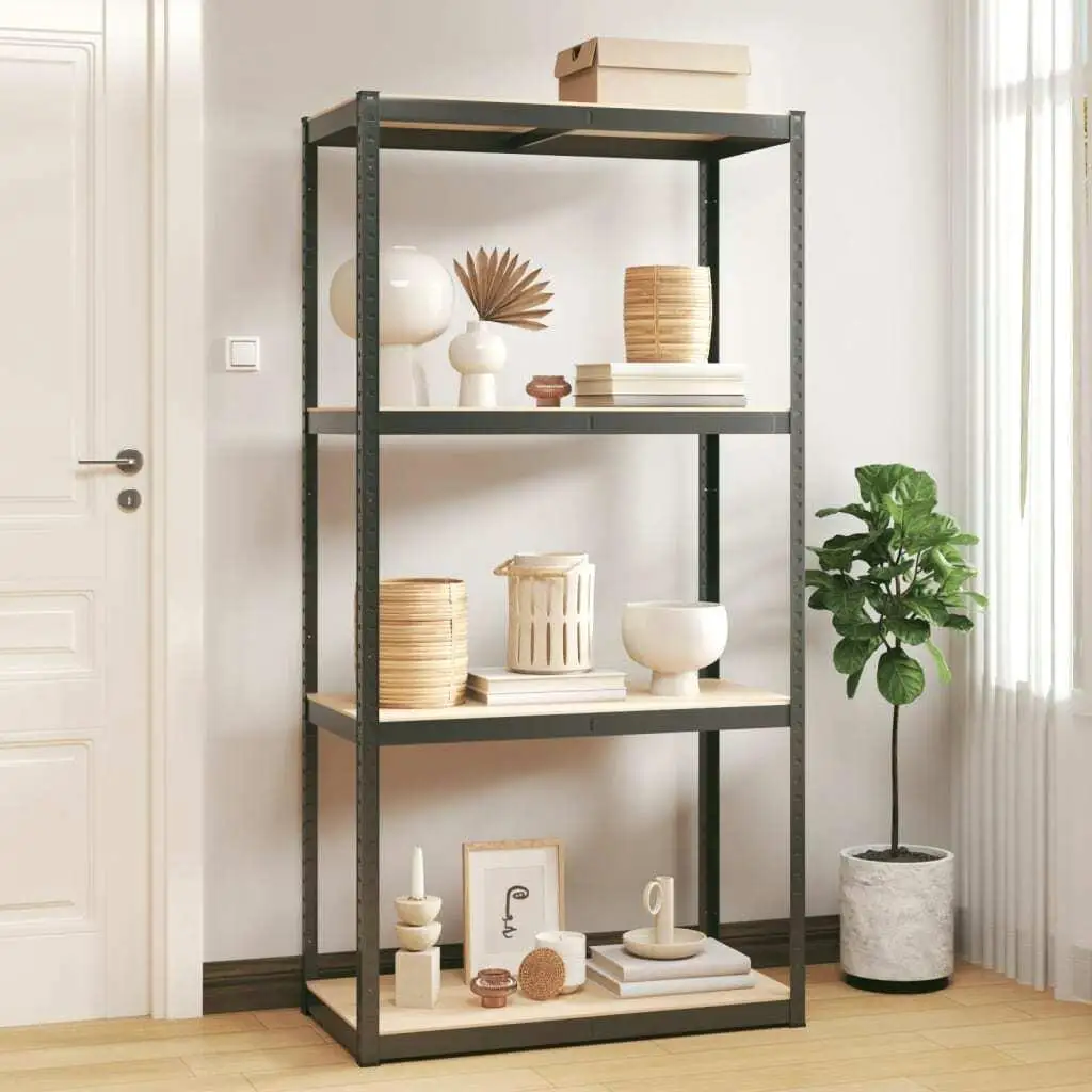 4-Tier Anthracite Steel & Engineered Wood Storage Shelf - Modern Organizer Rack