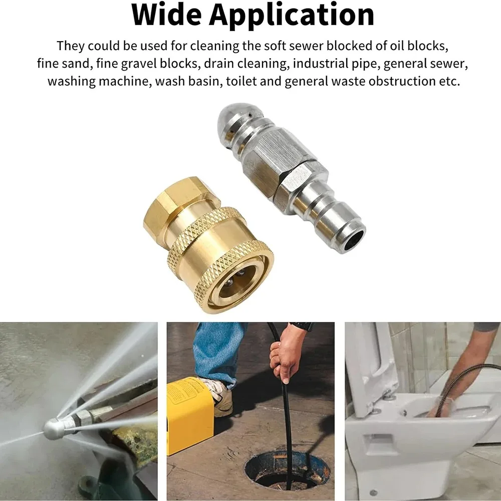 5000PSI Mini Sewer Jetter Nozzle 1/4'' Quick Connect Drain Cleaning Nozzle Tips Kit for Drain Jetting Hose
