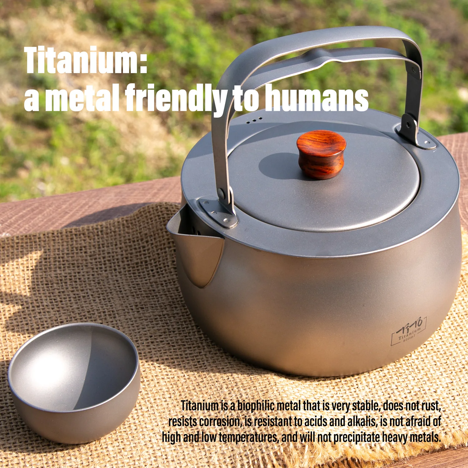 TiTo Titanium Kettle Camping Picnic Coffee Tea Pot Ultralight Outdoor Pot Tableware Water Teapot Hiking Picnic Cookware