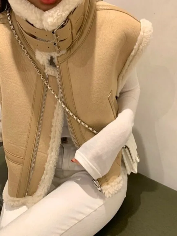 Chaleco corto de cuero y piel estilo coreano con cremallera, ajuste holgado, calidad original, suéter de moda para mujer para...