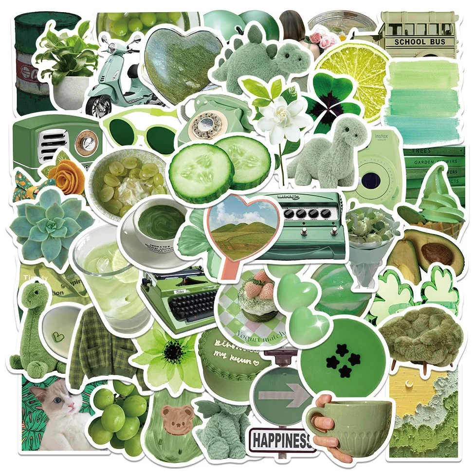 10/30/50PCS Small Fresh Stickers Creative Summer Green Graffiti Notebook Phone Helmet Skateboard Water Cup Decoration Wholesale