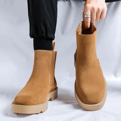 mens casual party banquet dress chelsea boots slip-on cow suede leather shoes cowboy platform boot autumn winter ankle botas man