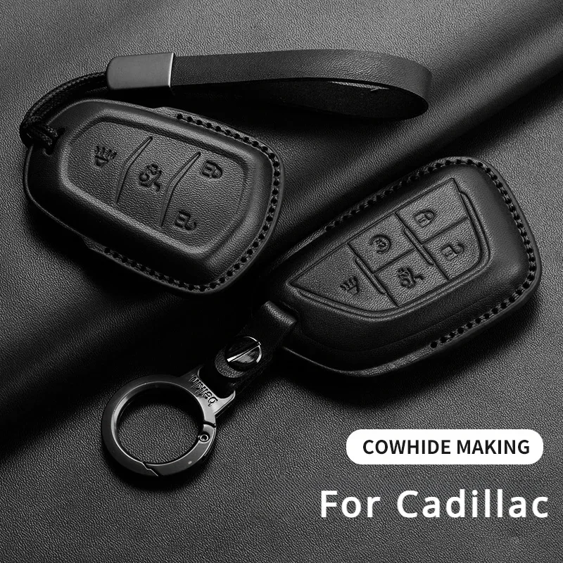 

Car Key Case Cover For Cadillac ATS CT6 CTS DTS XT5 Escalade ESV SRX STS XTS ELR Leather Key Fob Bag Car Keychain Accessories