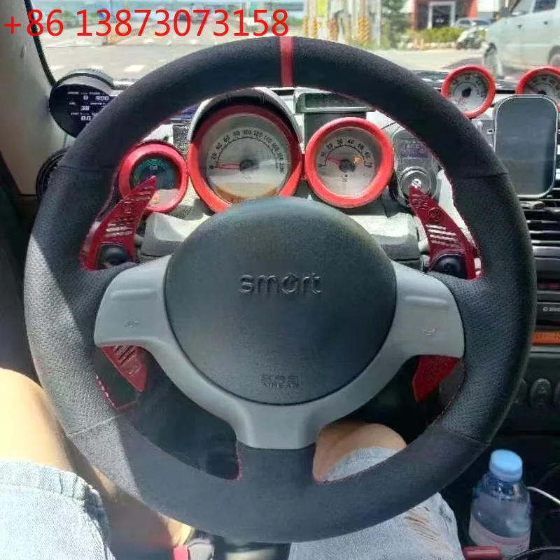 Hand Stitched Non-slip Car Steering Wheel Cover for Smart 2005 2006 2007 Custom Suede&Leather Car Interior
